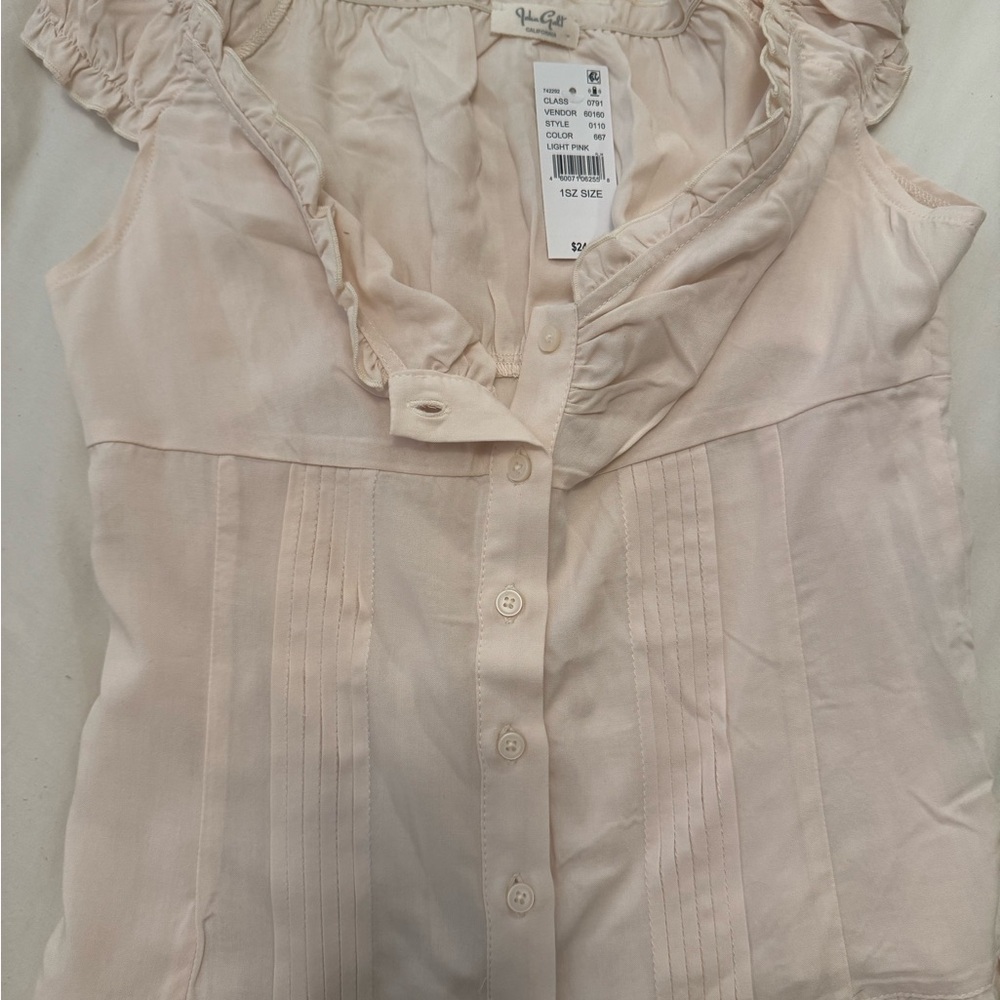 Brandy Melville Tan Ruffled Bib Collar Blouse